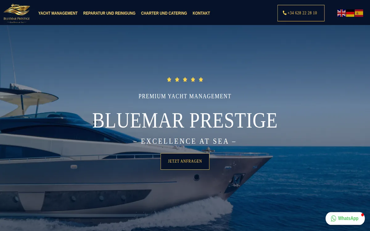 Startseite von Bluemar Prestige mit Motoryacht auf See