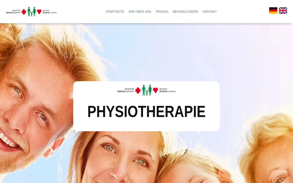 Startseite von DFZ Physio mit dem Schriftzug Physiotherapie